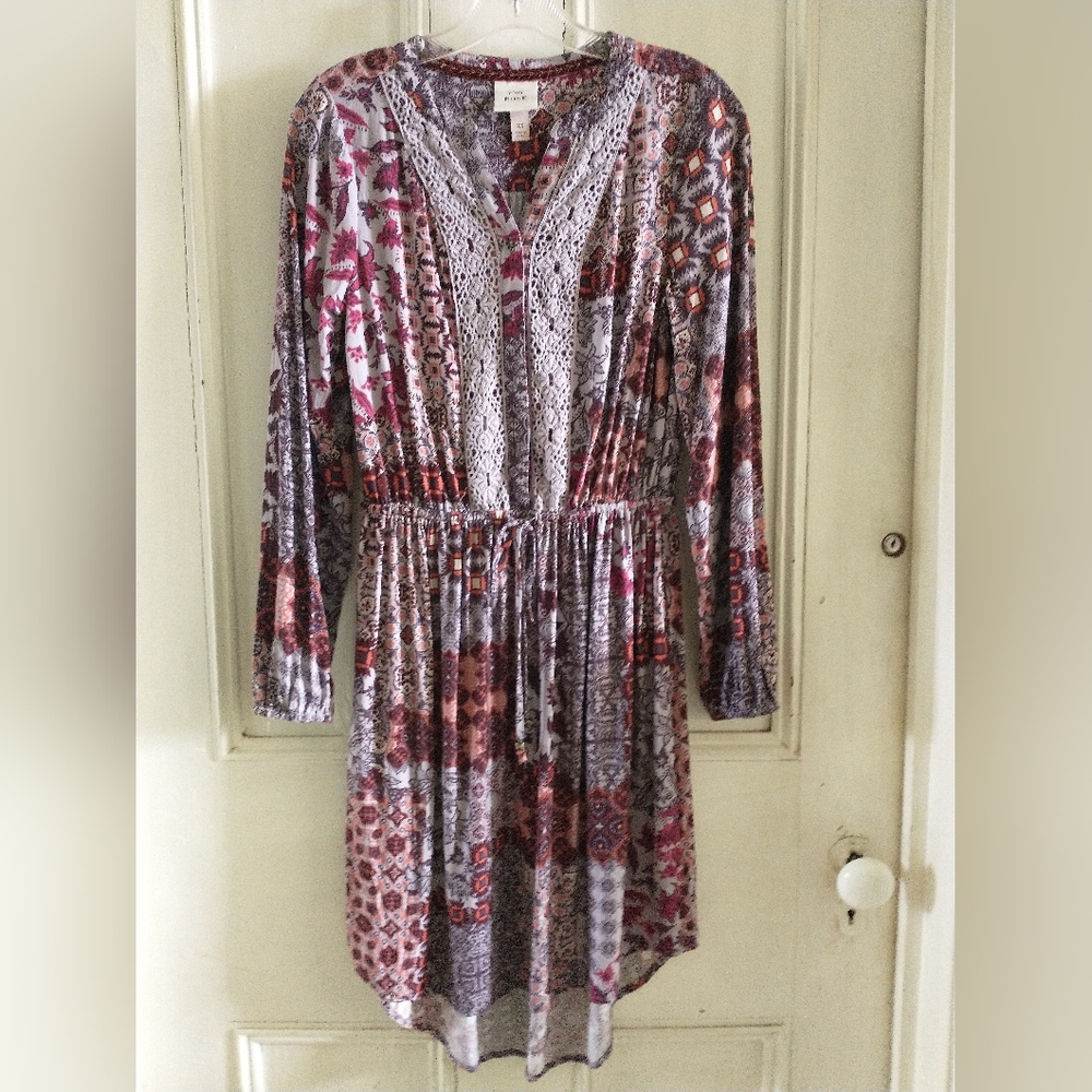 Knox Rose Boho Long Sleeve Midi Dress , HiLo Hem & Draw String Waist Size XS